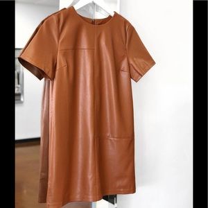 Brown leather mini dress